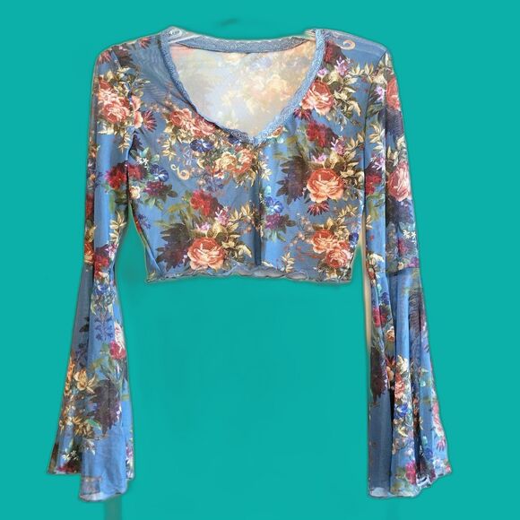 Floral Blue Women's Top - Picture 1 of 7